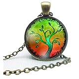 Doinshop New Useful Cute Nice Life Tree Pendant Necklace Art Tree Glass Cabochon Bronze Necklace (J)