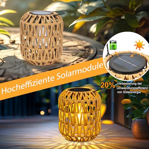 Solar Lantern for Outdoors, Pack of 2, Boho Decorative Outdoor Solar Lanterns, Weatherproof, Rattan Solar Lights for Outdoor Garden, Hanging/Standing for Patio, Garden, Courtyard, Balcony, Decorative