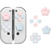 WISHAVEN ABXY Buttons Sticker Joystick Cover Caps, Cross D-Pad Button Caps Silicone Thumb Grips Set Compatible with Nintendo Switch/OLED Controller - Star Baby(Pink ＆ Blue)
