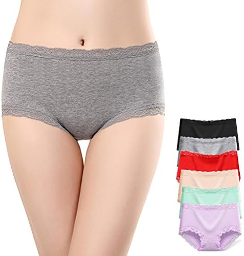 Eiggam Womens Briefs Underwear, Sexy Cotton Lace Panties Middle Waist Hipsters Underwear For Women (XXL, multicolored,6 Pack)