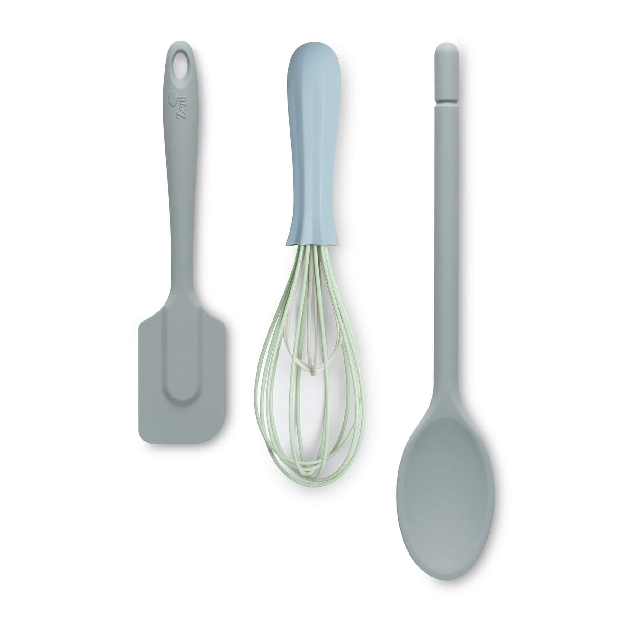 Zeal JSET28B Non-Stick Silicone Cooks Spoon, Whisk & Spatula 3-Piece Set, Duck Egg Blue/Duck Egg Blue