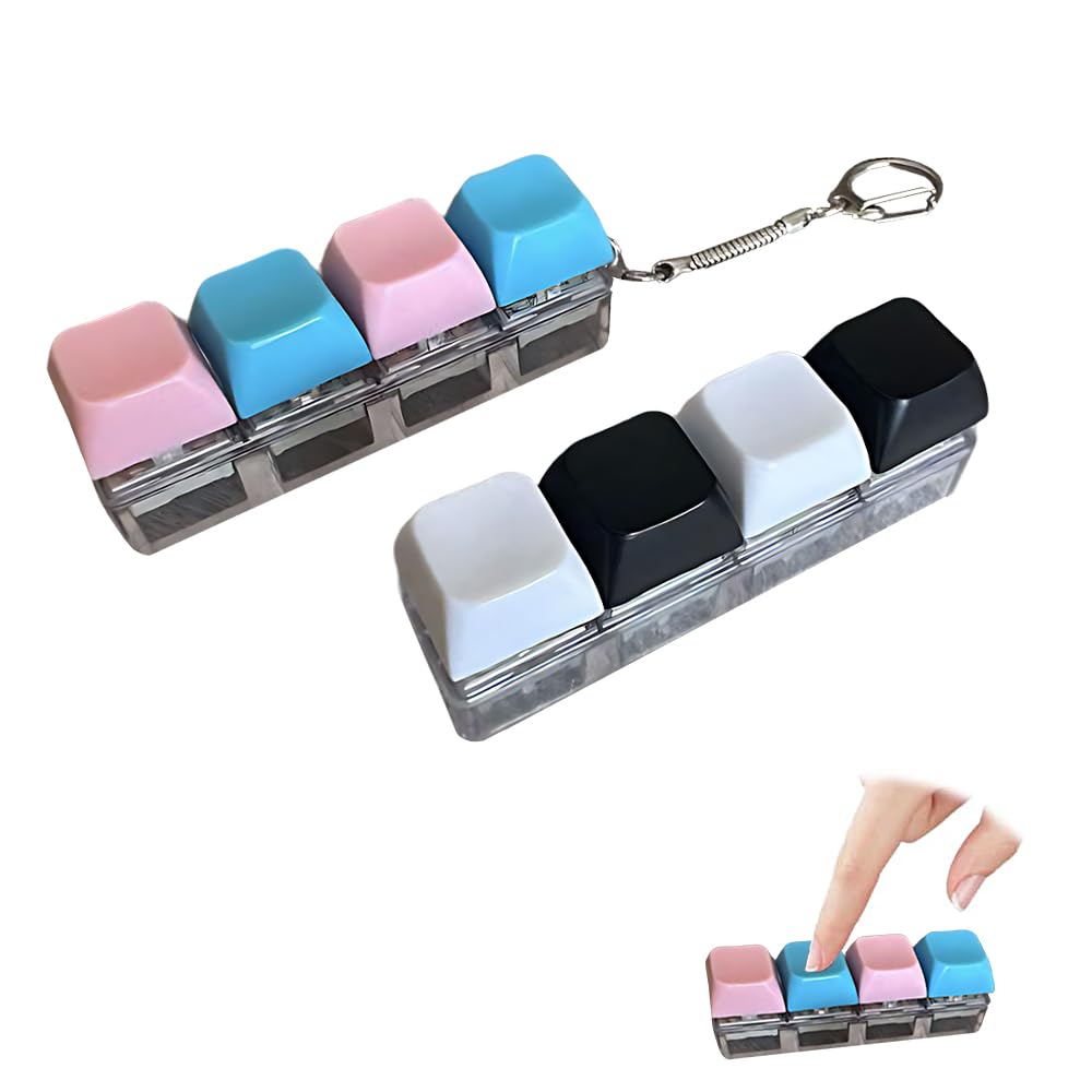 2Pcs Keyboard Fidget Toy,QIANSSE Quality Clicky Fidgets with Keychain 4 Buttons Portable Stress Relief Gift for Adults Kids Fidget Toys Durable and Built to Last