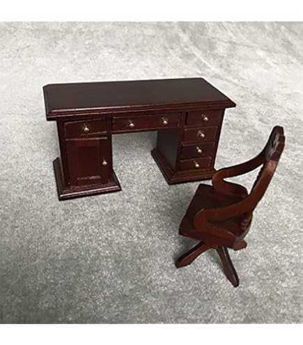Escritorio Silla Oficina Miniatura Conjunto De Oficina Para Casa De Muñecas Melody Jane - Escritorio Con Ordenador Y Silla Giratoria Negra Decoración Casa Muñecas Detallada