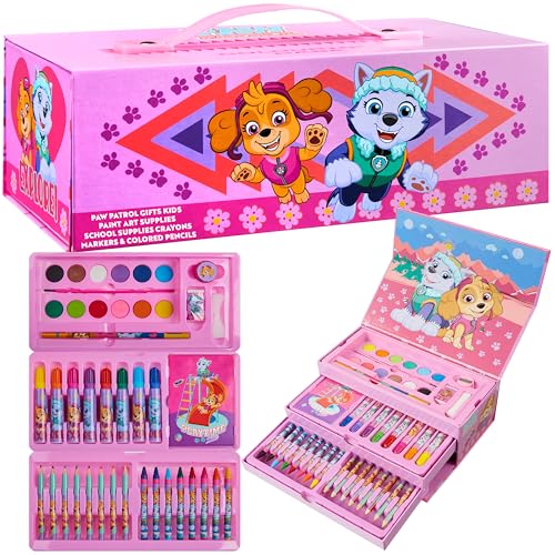 Paw Patrol Colored Pencils Art Supplies Kids Set Coloring Stationery Girls Boys Drawing Pencils Supplies Travel Case with Crayons Arts and Crafts for Kids 4-12 (Pink)