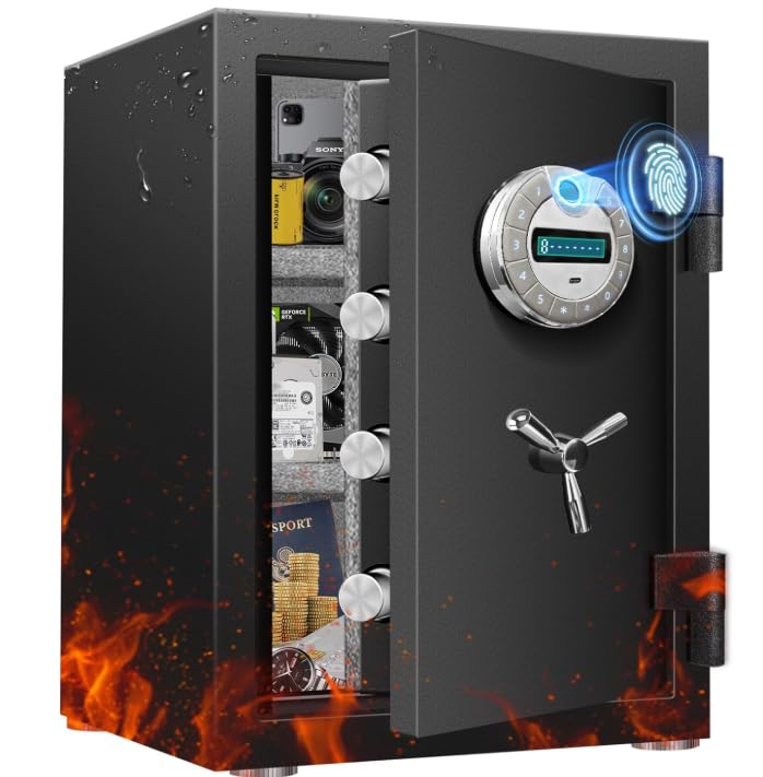 6.0 CuFt Large Fireproof Safe with Biometric Access– Reinforced Steel Body (Over 90LB), Dual Adjustable Shelves, LCD Display & Heat-Sealing Fire Gasket for Home Security