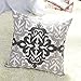 PONY DANCE Euro Decorative Throw Pillow Cover Cotton Floral Embroidered Pillowcase Square Damask Sofa Cushion Cover Hidden Zipper Design, 18 inches(45 x 45 cm), Grey Floral, 1 Pack