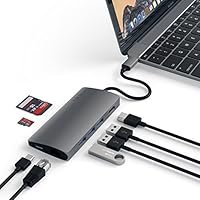 Satechi Aluminum Multi-Port Adapter V2 - 4K HDMI (30Hz), Gigabit Ethernet, USB-C Pass-Through, SD/Micro Card Readers, USB 3.0 - Compatible with 2018 MacBook Air, 2019/2018 MacBook Pro (Space Gray)