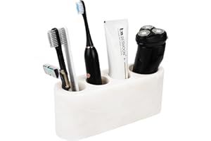 BCS Toothbrush Holder for Bathrooms, 4 Slots Marble Toothbrush and Toothpaste Holder Stand Bathroom Organizer Countertop for Electric Toothbrush, Floss, Razor, Comb - Karibib Ice