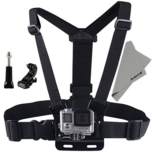 Aodoor Adjustable Elastic Body Shoulder Chest Mount Harness Strap Belt for Gopro Hero 1 2 3 3+ 4 Sprots Camera Sjcam Sj4000 Sj5000 Sj5000+ + J-Hook Mount + Thumb Screw Knob with cloth(black)