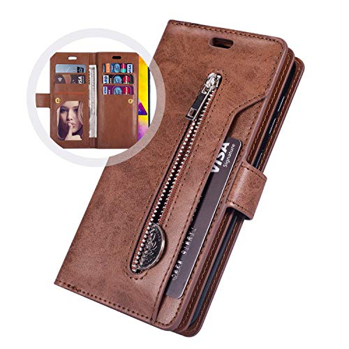 Case for Samsung Galaxy J3 Emerge,Galaxy J3 Prime Case,Amp Prime 2 / Express Prime 2 Case,PU Leather Flip Wallet Case Protective Case Cover Multi-Function 9 Credit Card Holders Zipper Coin Purse,Brown