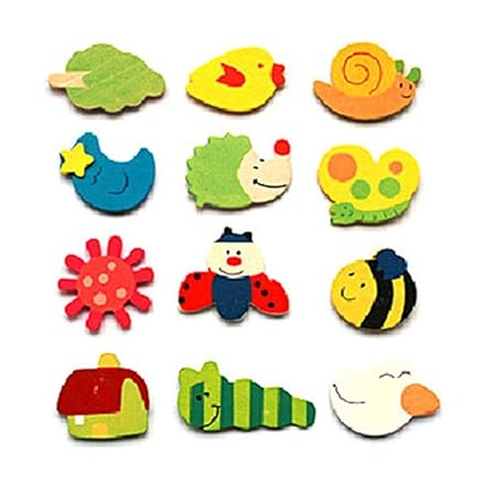 Lyanther 12pcs Bunter hölzerner Caricatura de imán para ...