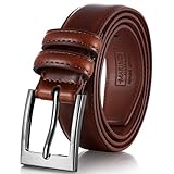 Marino?s Men Genuine Leather Dress Belt With Single Prong Buckle - Burnt Umber - 52
