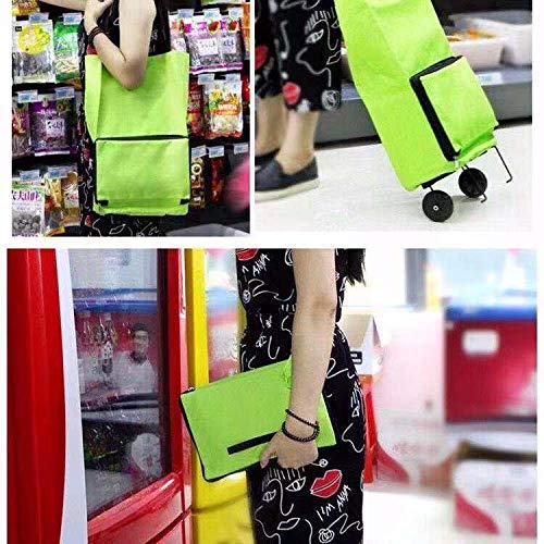 Falytemow Foldable Shopping Trolley Bag with Wheels Oxford Fabric Collapsible Bags Folding Reusable Grocery Tote Bags Foldable Shopping Grocery Cart for Women Travel Home Kitchen Supermarket (Red) - Thumbnail 5