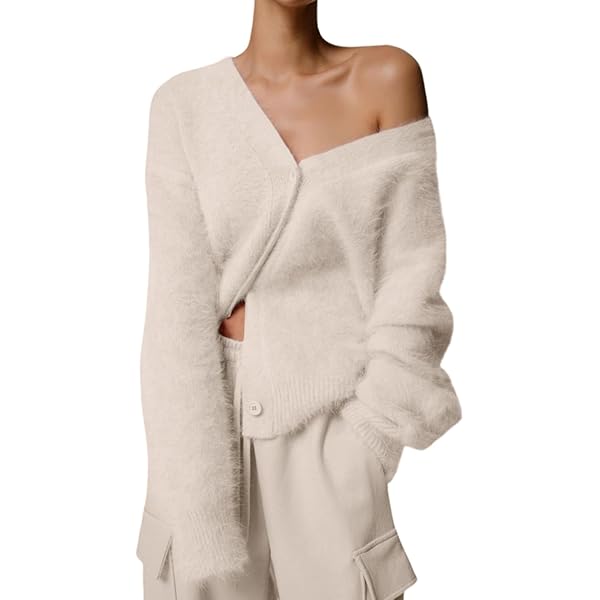 Yimoon Womens Fuzzy Cardigan Sweater V Neck Long Sleeve