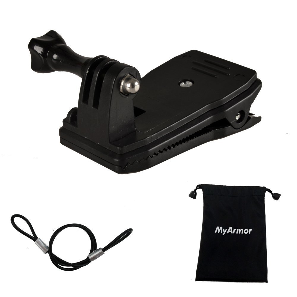 MyArmor Backpack Bag Strap Quick Release Clip Clamp Mount with Stainless Steel Safety Tether Keeper Lanyard 30cm for GoPro Hero 5/4/3/2/HD Action Camera