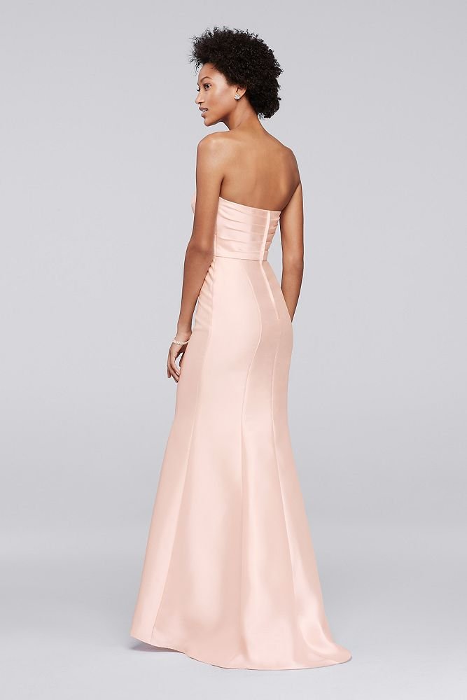 structured mikado strapless long bridesmaid dress