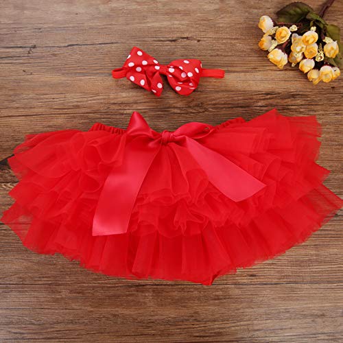 Baby Girls Tutu Skirt Headband Set Newborn Toddler Ruffle Tulle Diaper Covers 6-24 Months Red - Thumbnail 4