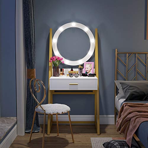 Tribesigns Vanity Table with Swivel Lighted Mirror, Makeup Vanity