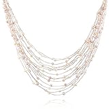 Silk Thread and Pink Cultured Freshwater Pearl Multi Strand Cluster Necklace, 17-19 inches