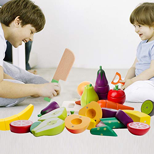 Hölzernes Küche Kinder Spielzeug, Schneiden Sie Obst und Gemüse Magnetspielzeug, Kochen Lebensmittel Simulation Bildungs… – Bild 7