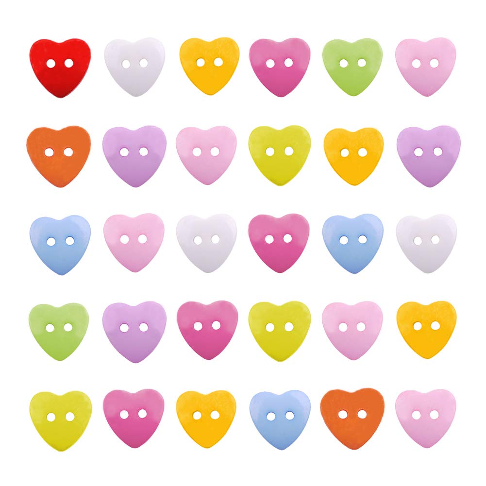 NBEADS 400 Pcs Acrylic Heart Buttons, 14mm Heart Sewing Buttons(2 Hole) for Sewing, Scrapbook, Embellishment, Crafts, Knitting, Costume Design, 14x14x3mm, Hole: 1mm