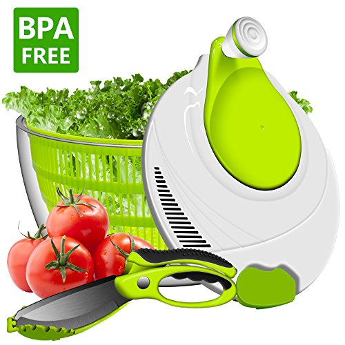Salad Spinner, ANKO BPA Free Certified 4.2 Quart Capacity Vegetable Dryer Strainer with Vegetable Scissors, Ease for Tastier Salads and Faster Food Prep (1 PACK) - Thumbnail 7