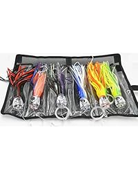 Señuelo de pesca conjunto de 6 Trolling Falda Señuelos de agua salada: Rigged y negro bolsa incluidos. 9 inch Offshore señuelo. Catch Cualquier pelágicas peces depredadores en el océano, incluyendo Delfín, atún, y Wahoo.