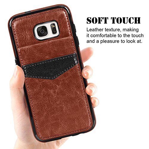 image for Galaxy S7 Edge Case, SAMONPOW Faux Leather Cover with Back Flip Featur