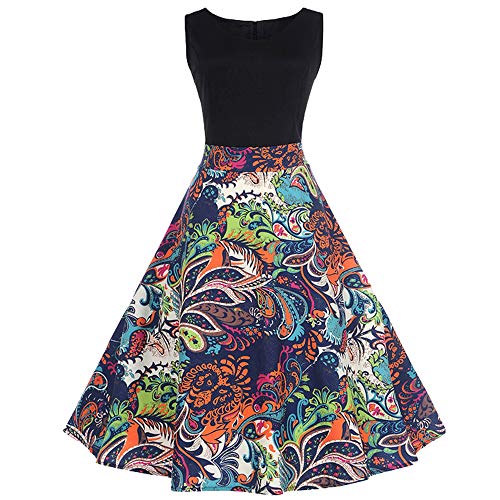 Clearance! Summer Prom Swing Dress,Oliviavan Women Vintage Sleeveless O Neck Printed Evening Party Dress