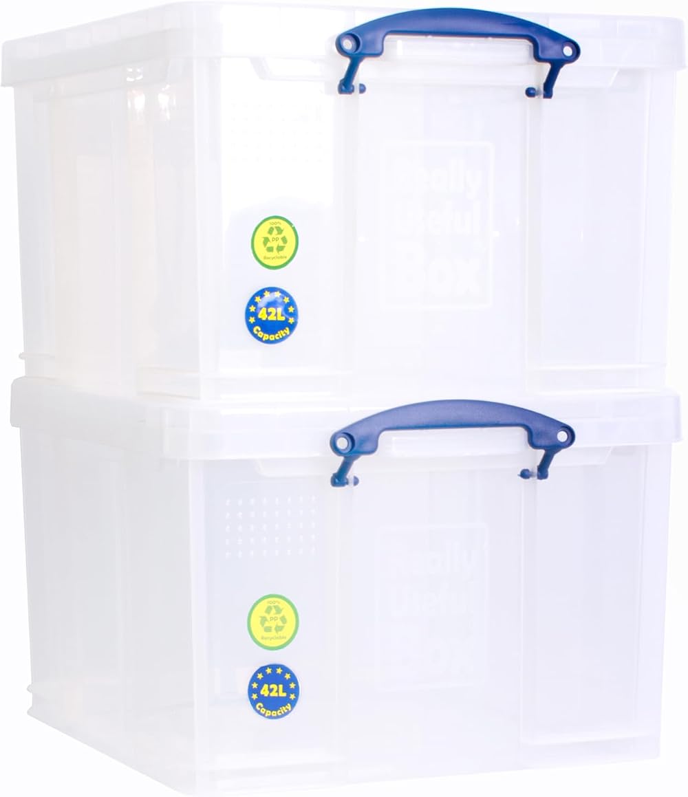 Really Useful Box 42 Litre Plastic Storage Box Clear Pack Of 2
