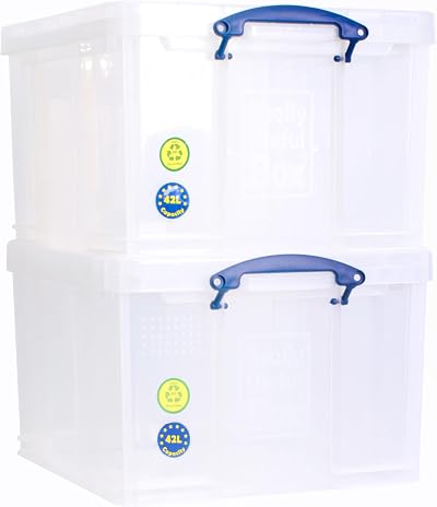 Really Useful Box 42 Litre Plastic Storage Box Clear Pack Of 2