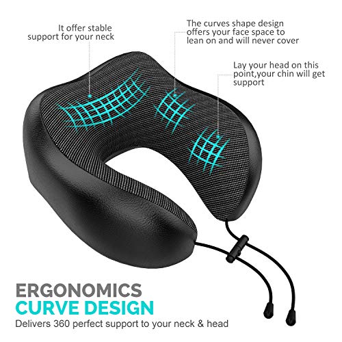 Updated 2020 Version Travel Airplane Pillow 100% Pure Memory Foam Neck Pillow, Comfortable & Breathable Cover, Machine Washable, Airplane Travel Kit with 3D Contoured Eye Masks, Earplugs - Thumbnail 2