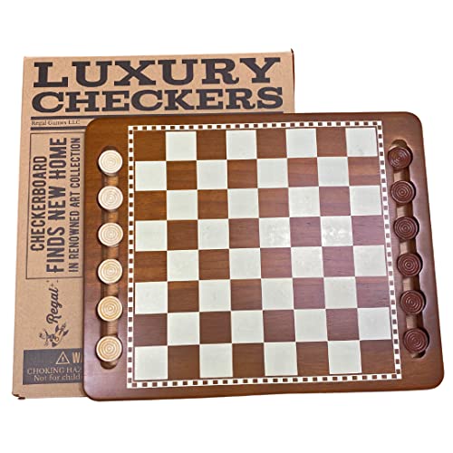 Regal Games Luxury Checkers Board Game Classic Tabletop Game Set Solid Natural Pine Game