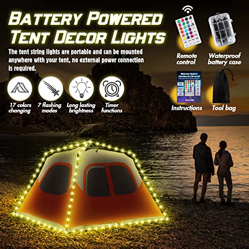 Camping Tent String Lights, 17 Colors 7 Flashing Modes LED Decorative