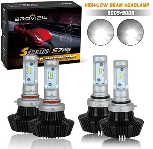 BROVIEW 9006 + 9005 Low / High Beam Combo - 4pcs LED Headlight Bulb Conversion Kit - 50W 8000LM 6000K 6K White - Plug and Play