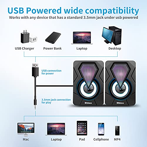 Shinco 2.0 USB-Powered Desktop Speakers with Far-Field Drivers and Passive Radiators for PC and Laptops