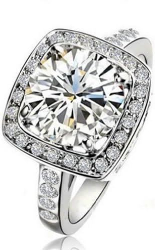 LovEnter White Gold Finish Cubic Zirconium Engagement Ring With Cubic Zirconium Shoulders