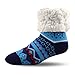 Pudus Nordic Blue Cozy Winter Slipper Socks for Women and Men with Non-Slip Grippers and Faux Fur Sherpa Fleece - Adult Regular Fuzzy Socks