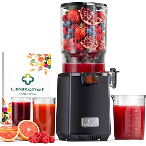LINKChef Fruit and Vegetable Extractor 250W Slow Juicer Cold Juice Extractor with Wide Mouth 130 mm for Whole Fruits and Vegetables 1.8 L Family Capacity Easy to Clean BPA Free