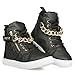 Twisted Women's Addison Quilted Faux Leather Hi-Top Fashion Sneakers with Gold Chain and Zipper Details- BLACK, Size 10