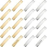 DICOSMETIC 40Pcs 2 Colors Stainless Steel Blank Tags Curved Rectangle Link Charm Metal Stamping Blank Engraved Pendant with Star Bar Link Charms Pendants with 2 Holes for Jewelry Making DIY Craft