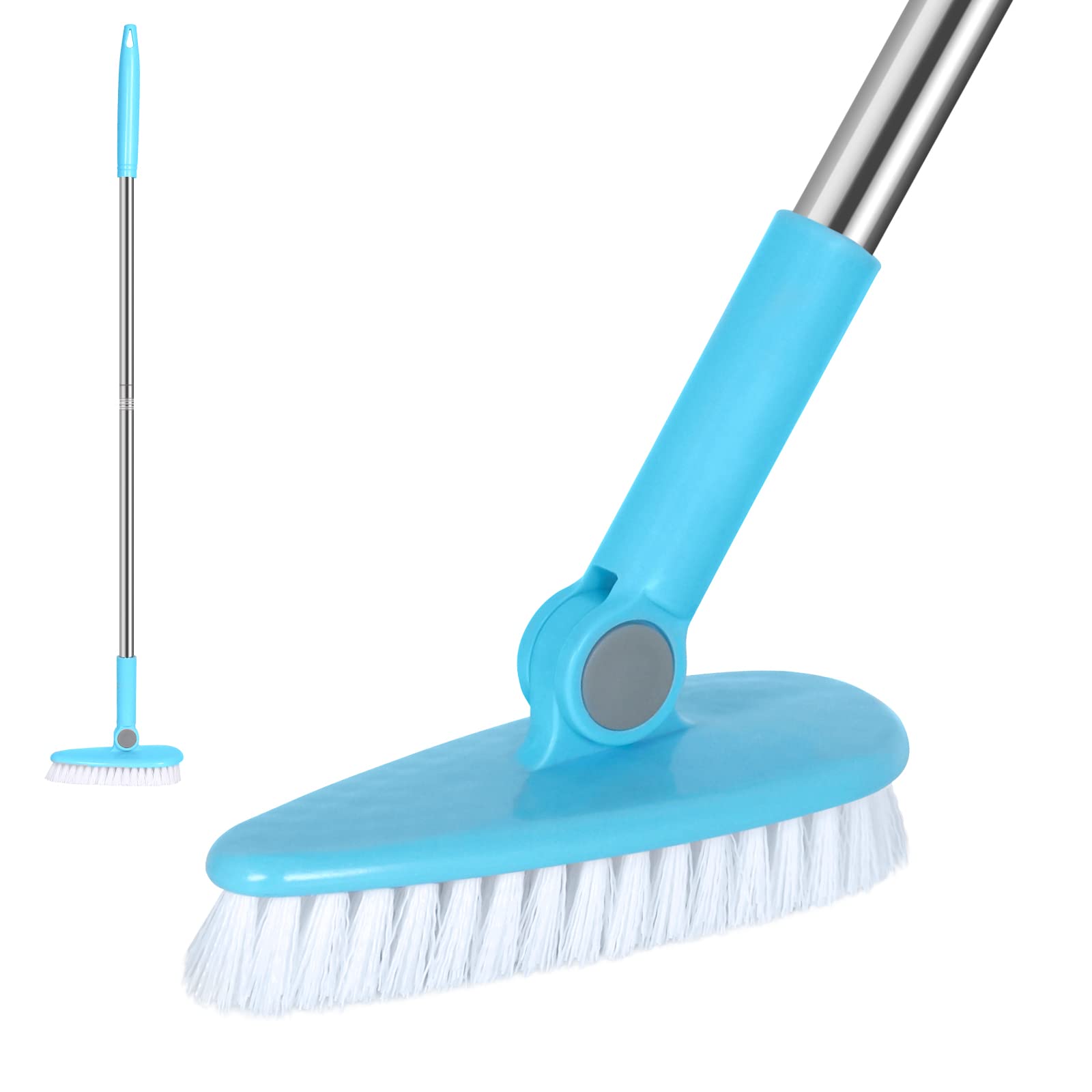 Floor Scrub Brush Bathroom Bathtub Shower Tile Grout Scrubber Rotatable 6.3inches Wide 35.4inches Long Handle Indoor Kitchen Push Broom Scrubbing Cleaning Brush for Hard to Reach Areas