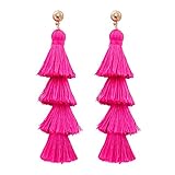 Jane Stone Fashion Tassel Earrings Statement Bohemian Multi Layered Gold Plated Rosy Jewelry for Women Girls