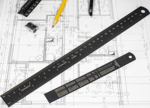 Metal Ruler 12/6 Inch Set - Stainless Steel Straight Edge Rulers - Flexible Laser Etched Scales with Centimeters and Inches - Best Drafting Tool for School & Office - Makes A Great Gift for Student