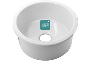 Highpoint Collection Bar Sink – 15" Small Kitchen Sink, White Fireclay Undermount or Drop In for Wet Bar, Round Single Bowl – Made in Europe, Glossy, Sturdy, Easy Clean, Scratch Resistant HP-FCRW