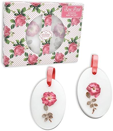 Elodie Essentials Botanical Rose Scented Sachets Gift Set, 2 Hand Poured Sachets With Naturally Dried Flowers, Rose Petal, by