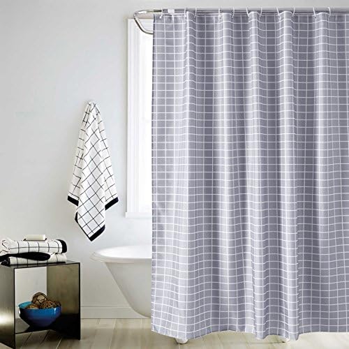 Fabric Shower Curtain, Seavish Grey Plaid Mildew Resistant Waterproof 72 x 72 inches Bathroom Shower Curtain Set with Hooks (Grey Plaid)
