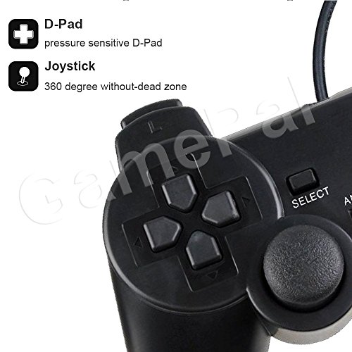 PlayStation 2 Controller, GamePal Double Shock Gamepad for Sony PS2, Wired (Black)