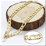 Gold Chain Necklace 7mm Diamond Cut FIGARO Chain 24K 30X Thicker Than Any Overlay USA Made.