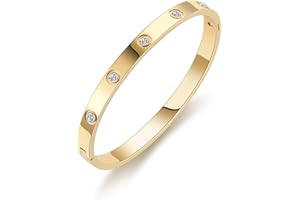 Youzealou Gold Bracelets for Women - 18K Gold Plated Love Cubic Zirconia Bangle Crystal Friendship Bracelet Jewelry,Wedding P